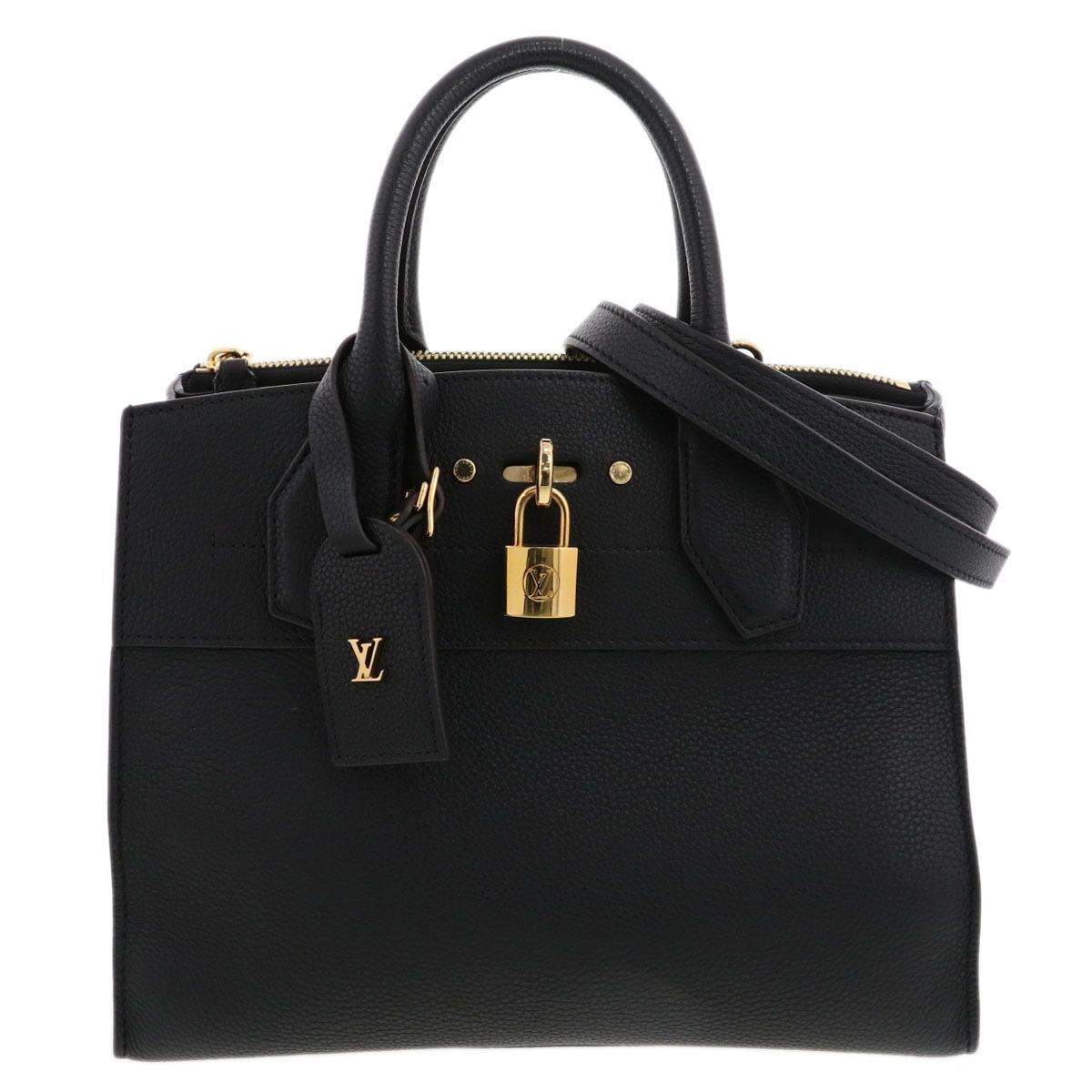 LOUIS VUITTON ルイ・ヴィトン シティスティーマーMM トートバッグ M53015 レディース グレインカーフレザー ブラック 中古