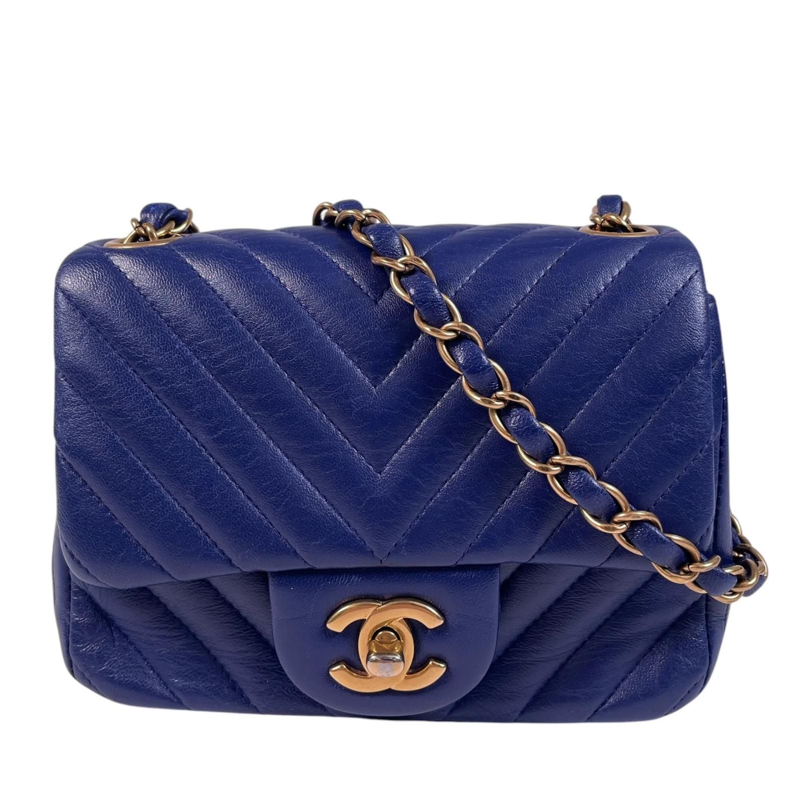 CHANEL シャネル Vステッチラムスキン ショルダーバッグ ラムスキン ブルー レディース【中古】【送料無料】