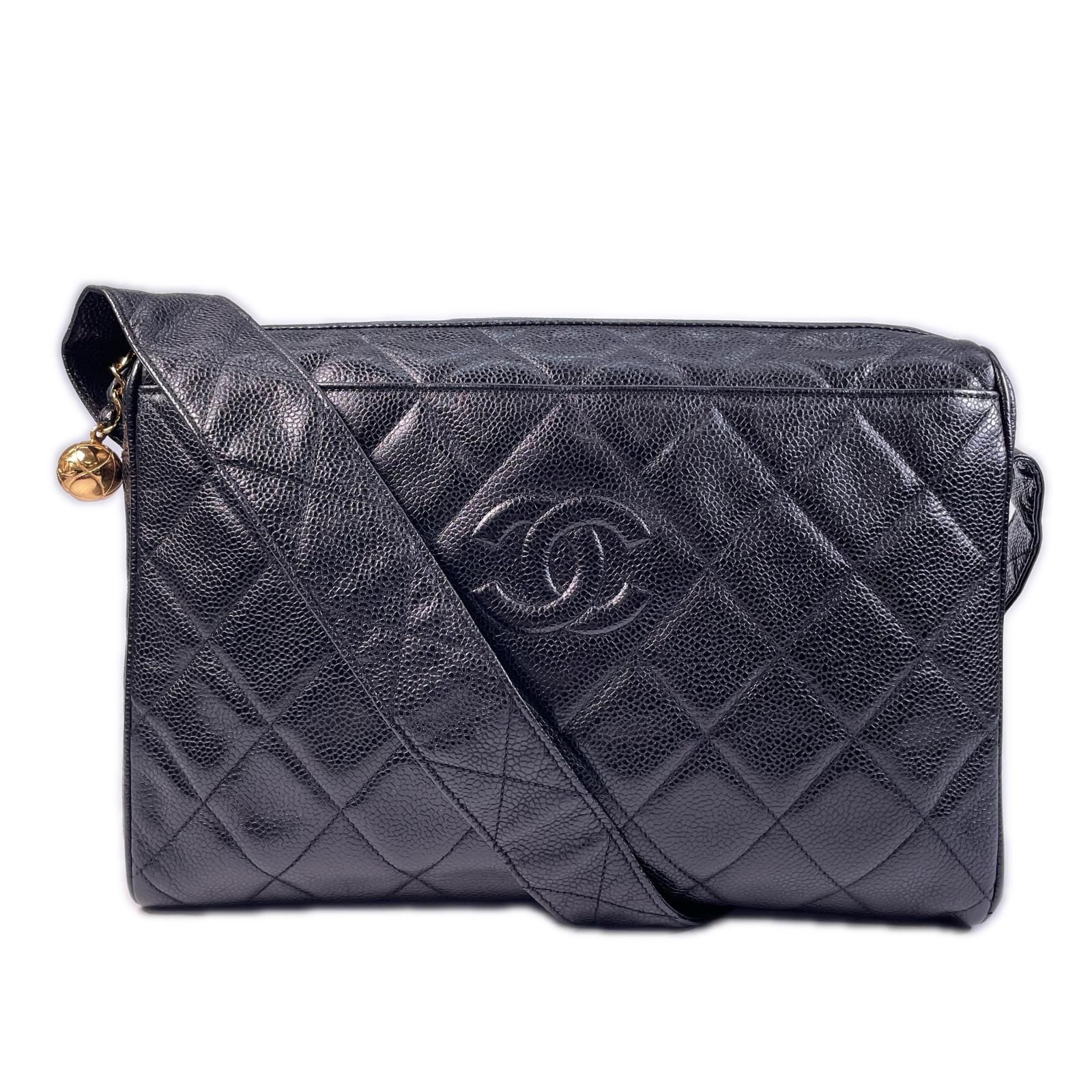 美品 CHANEL シャネル ココマークマトラッセキャビアスキン ショルダーバッグ マットキャビアスキン ブラック レディース【中古】【送料無料】
