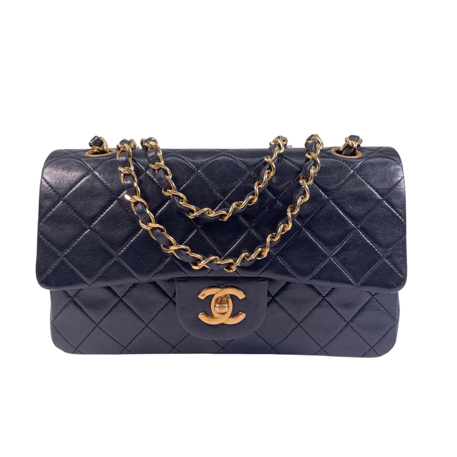 美品 CHANEL シャネル ラムスキンWフラップマトラッセ ショルダーバッグ マットキャビアスキン ブラック レディース【中古】【送料無料】