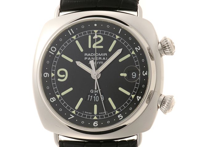 PANERAI パネライ ラジオミール GMT アラーム PAM00098 腕時計 スティール/鰐革 ブラック文字盤 自動巻き メンズ【中古】【472】SJ