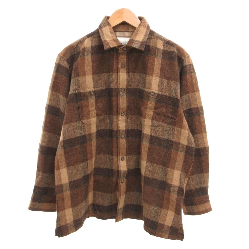 アクアスキュータム AQUASCUTUM シャツ 長袖 ウール メルトン XL 茶 ブラウン /JS ■GY06