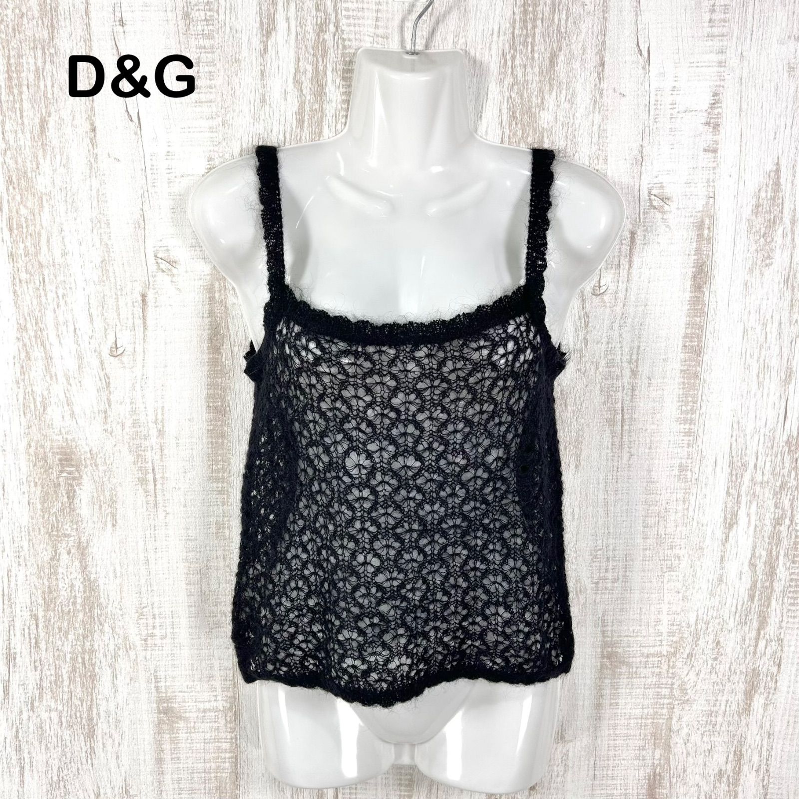 00s D&G DOLCE&GABBANA ドルチェアンドガッバーナ モヘヤ レース ニットキャミソール ブラック y2k