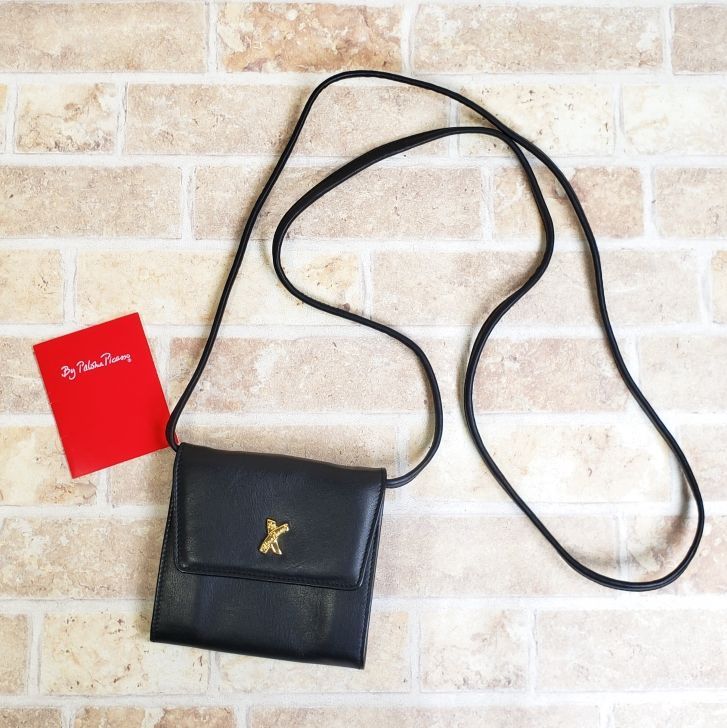 美品 パロマピカソ Paloma Picasso ☆ ヴィンテージ レザー ショルダーベルト付 ミニ 財布 イタリア製 黒 ブラック