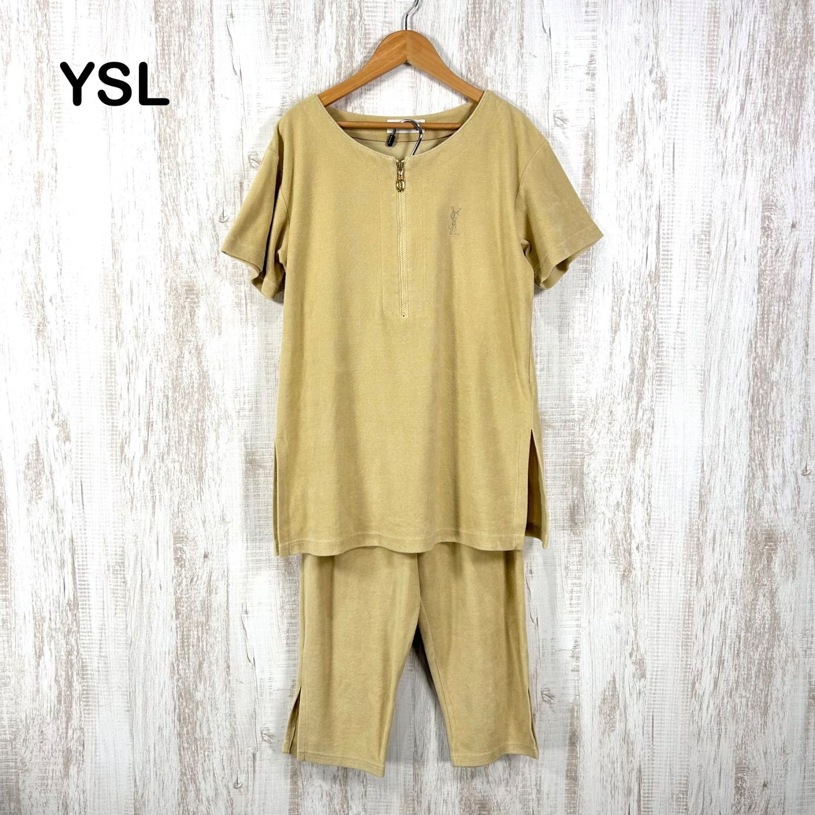 YSL Yves Saint Laurent イヴサンローラン カサンドラロゴ刺繡 パイル パンツセットアップ イエロー