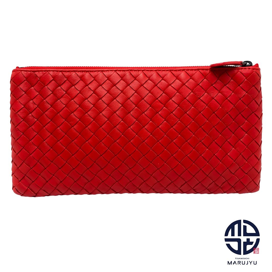 BOTTEGA VENETA ボッテガヴェネタ イントレチャート ポーチ ミニクラッチバッグ コスメポーチ 小物入れ レザー 赤 レッド 小物 ブランド