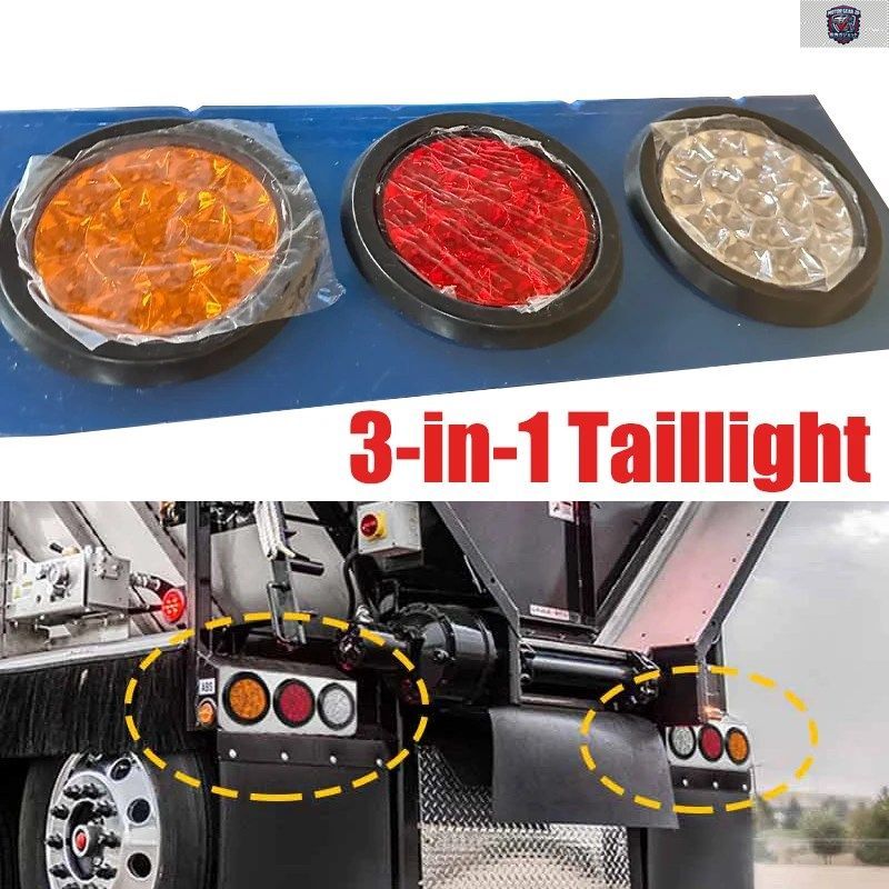 トラック用LEDテールフォグライトバー 12V 24V リアブレーキランプ ウインカー 16LED 4インチ丸型リバースライト UTEバンテールライト