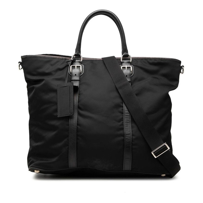 プラダ 三角ロゴプレート ハンドバッグ ショルダーバッグ 2WAY ブラック ナイロン レザー レディース PRADA【1-0272792】