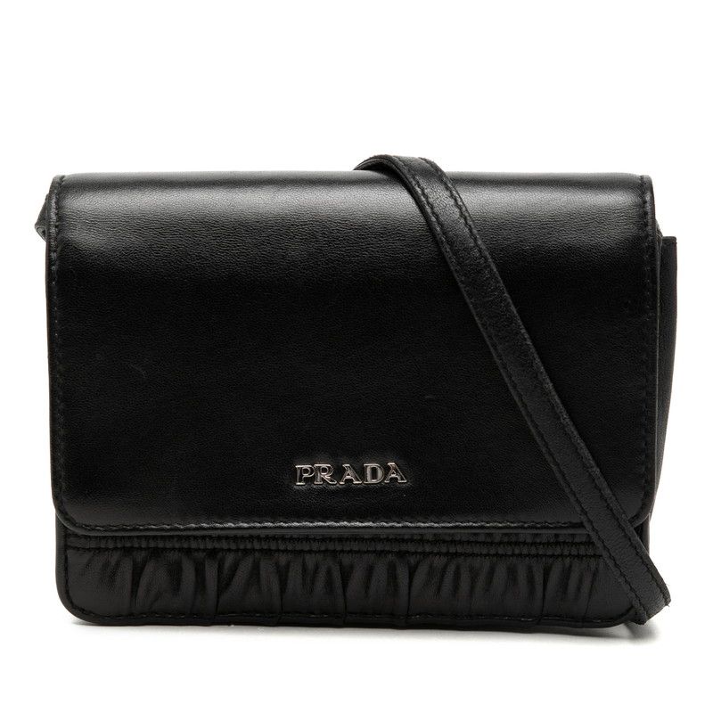 プラダ ロゴ 斜め掛け ショルダーバッグ ブラック レザー レディース PRADA【1-0273185】