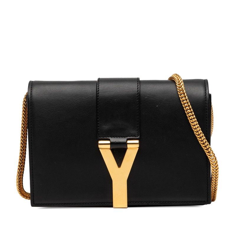 サンローラン Yライン チェーン ショルダーバッグ ブラック レザー レディース SAINT LAURENT【1-0273810】