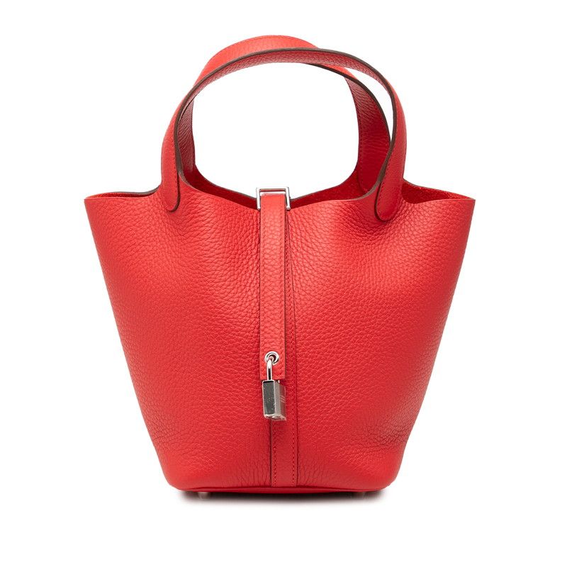 エルメス ピコタンロックPM ハンドバッグ レッド系 シルバー金具 トリヨンクレマンス レディース HERMES【252-74803】