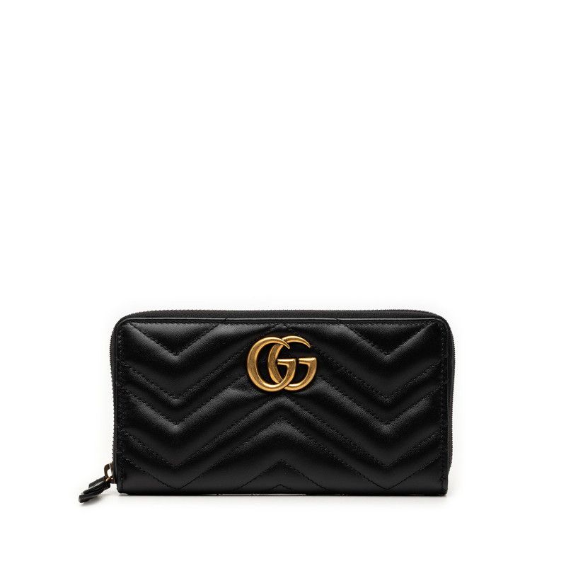 グッチ GGマーモント ラウンドファスナー 長財布 443123 ブラック レザー レディース GUCCI【255-74805】