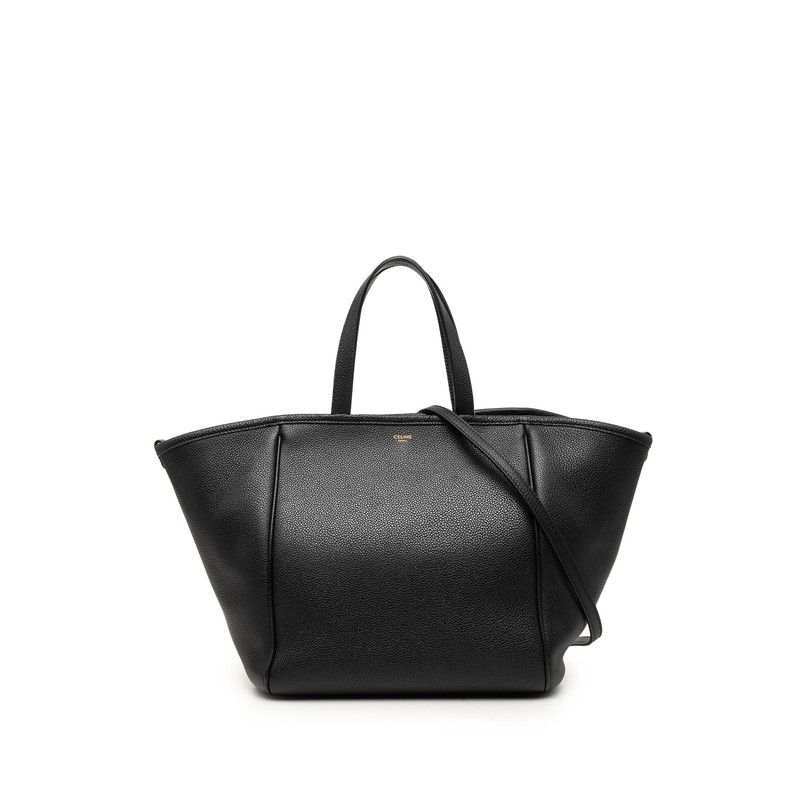 セリーヌ スモール フォールドカバ ハンドバッグ ショルダーバッグ 2WAY ブラック レザー レディース CELINE【255-74807】