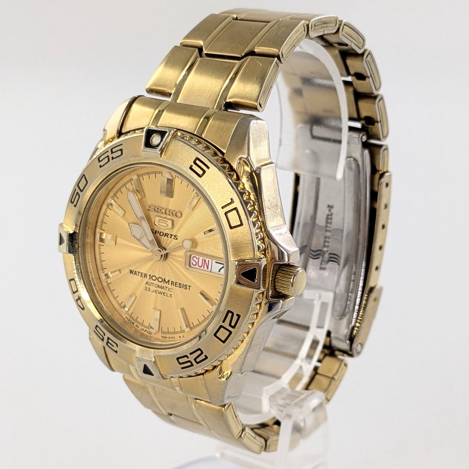 SEIKO セイコー 5 Sports スポーツ 7S36-00Y0 AT/SS ゴールド文字盤 メンズ腕時計 稼働品【QG-163】