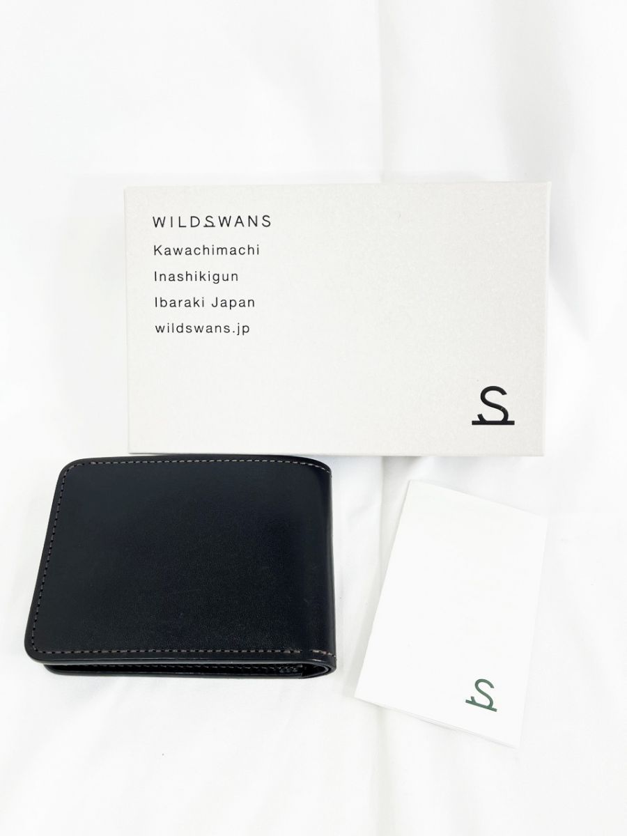 美品 WILDSWANS ワイルドスワンズ WINGS ウィングス 牛革 二つ折り 財布 黒 ■■◎メンズ