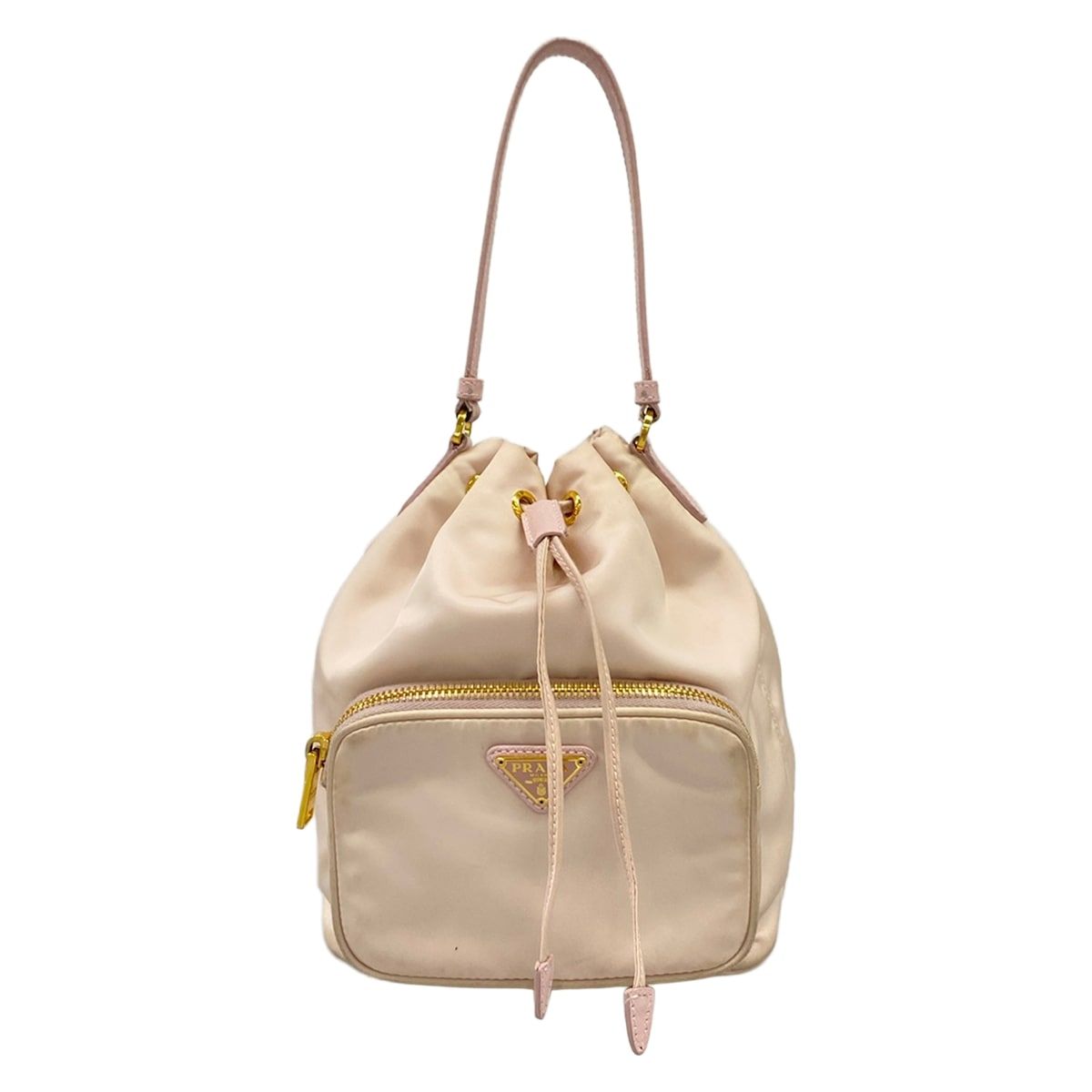 PRADA(プラダ) ハンドバッグ デュエット 1BH038 ピンクベージュ 巾着型/RE-NYLON レザー