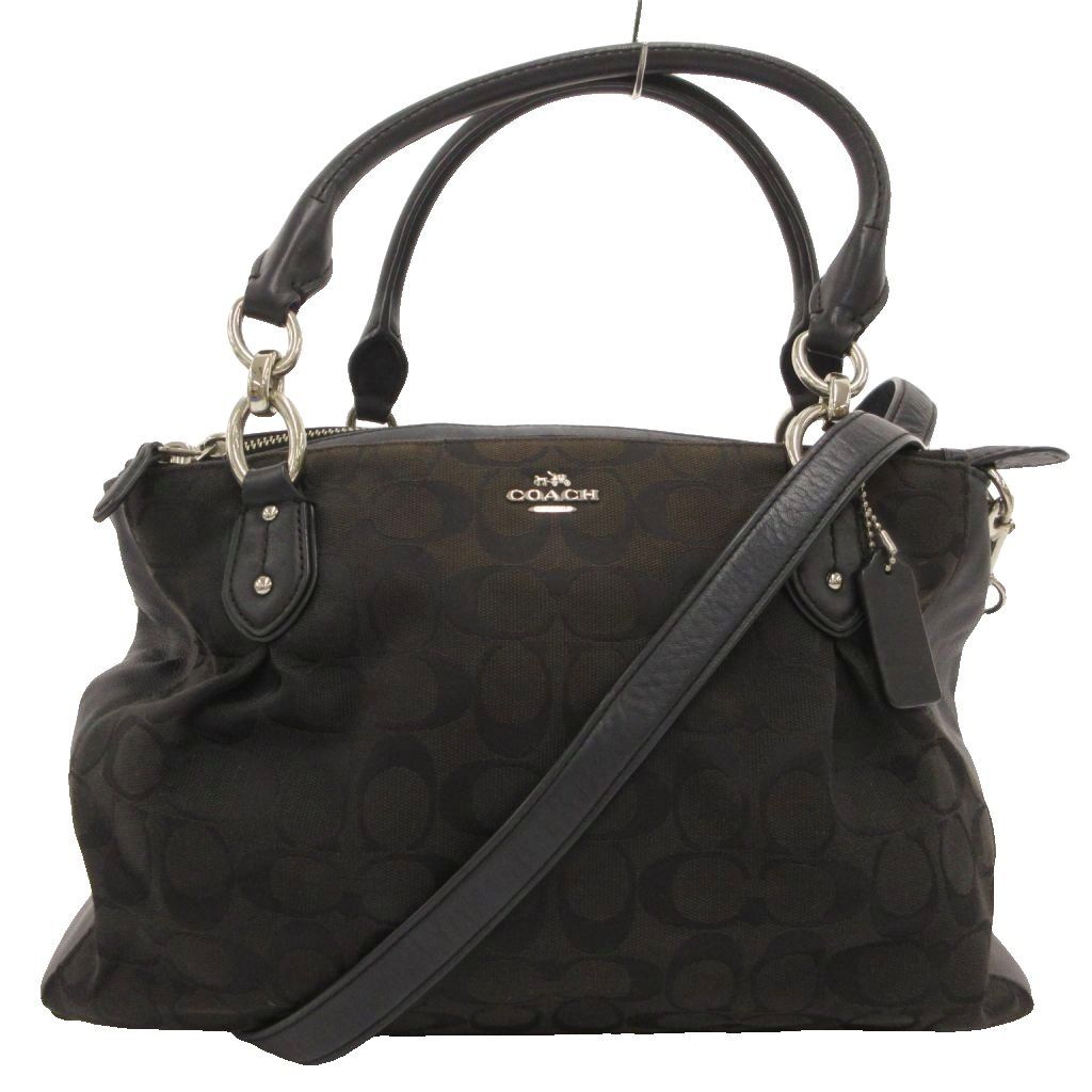コーチ COACH ショルダーバッグ トート 2way 肩掛け 斜め掛け 黒 ブラック ロゴプレート キャンバス地 シグネチャー柄 /SD ■GY11