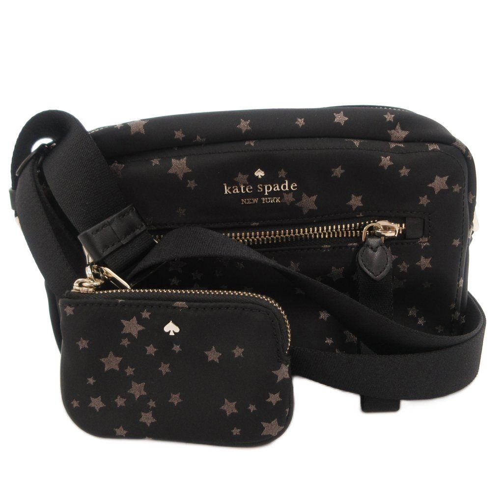 ケイトスペード KATE SPADE ショルダーバッグ 斜め掛け ナイロン ロゴ ポーチ付き 星 総柄 黒 ブラック /FF ■GY11