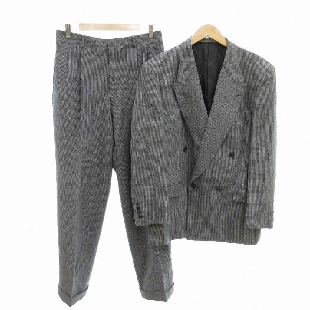 トラサルディ TRUSSARDI ダブルスーツ スーツ フォーマル グレー ウール ダブルブレスト 総裏地 ノーベント /TQ ■GY11