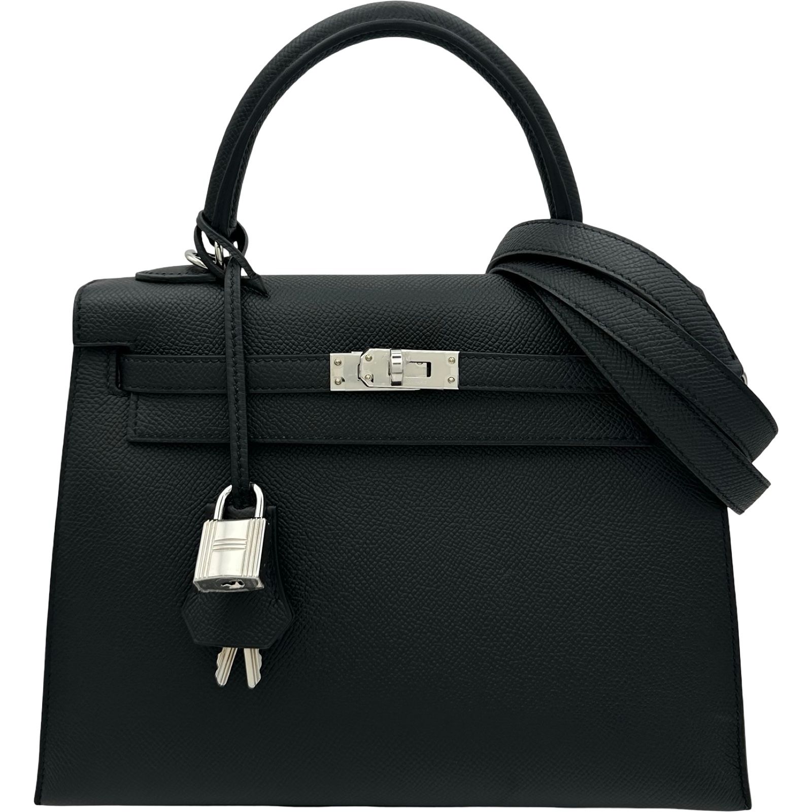 エルメス HERMES ケリー25 外縫い W刻印 ブラック シルバー金具 エプソン レディース ショルダーバッグ 1,617,000円