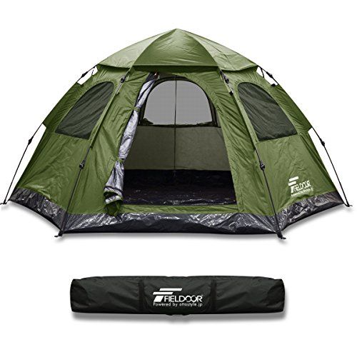 FIELDOOR ワンタッチテント 5人用 ドームテント ヘキサゴンタイプ 幅305cm×奥行260cm×高さ145cm (紐を引くだけの簡単設営！) キャンプ アウトドア★m 39eb24bb