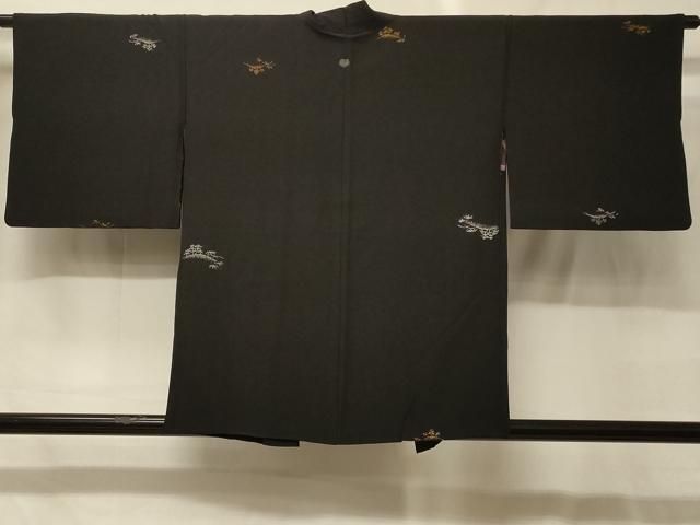 平和屋着物＃羽織　寿光織　草木文　黒地　金銀糸　正絹　逸品　CABG8109in