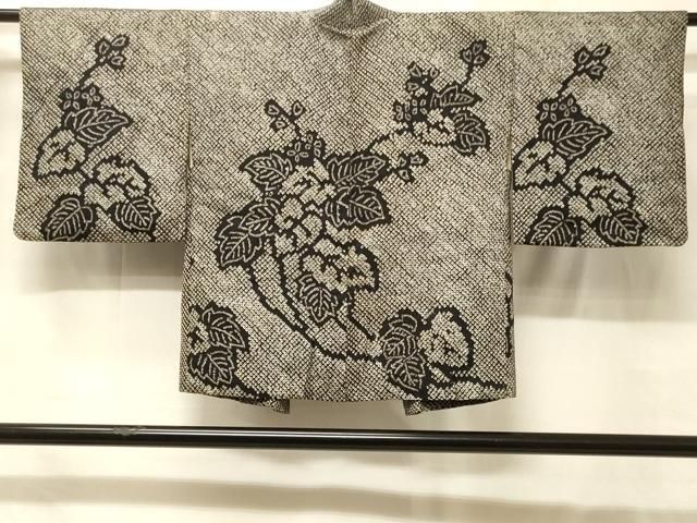 平和屋着物＃羽織　総絞り　草花文　黒地　正絹　逸品　CABG8128in