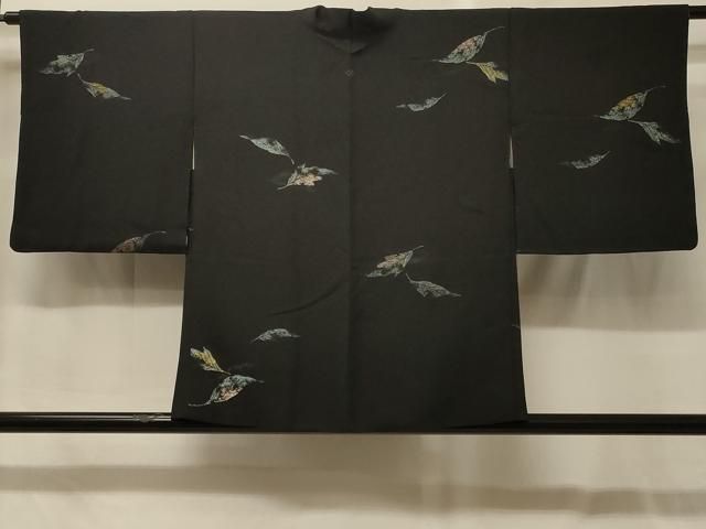 平和屋着物＃羽織　寿光織　舞葉文　黒地　金糸　正絹　逸品　未使用　CABG8129in