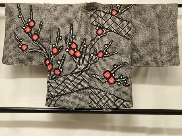 平和屋着物＃羽織　総絞り　槍梅文　黒地　正絹　逸品　CABG8136in