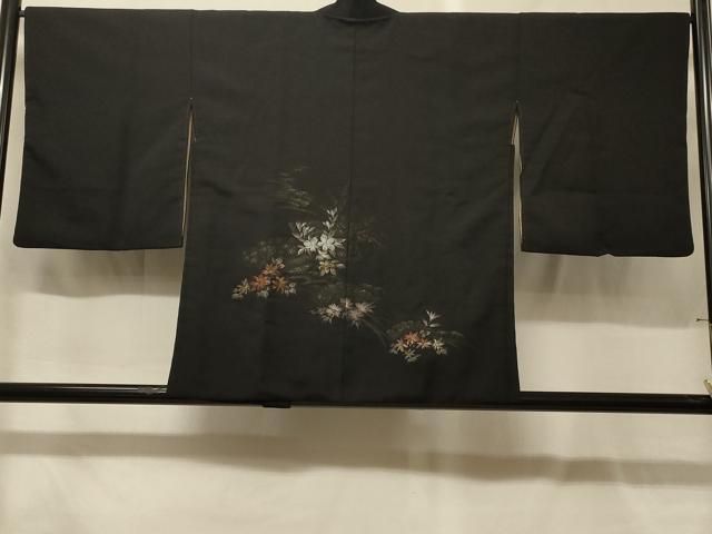 平和屋着物＃羽織　寿光織　草花文　黒地　金銀糸　正絹　逸品　CABG8140in