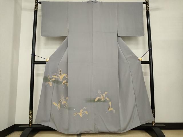 平和屋着物●訪問着　駒刺繍　草葉文　金彩　正絹　逸品　AABI8000ck