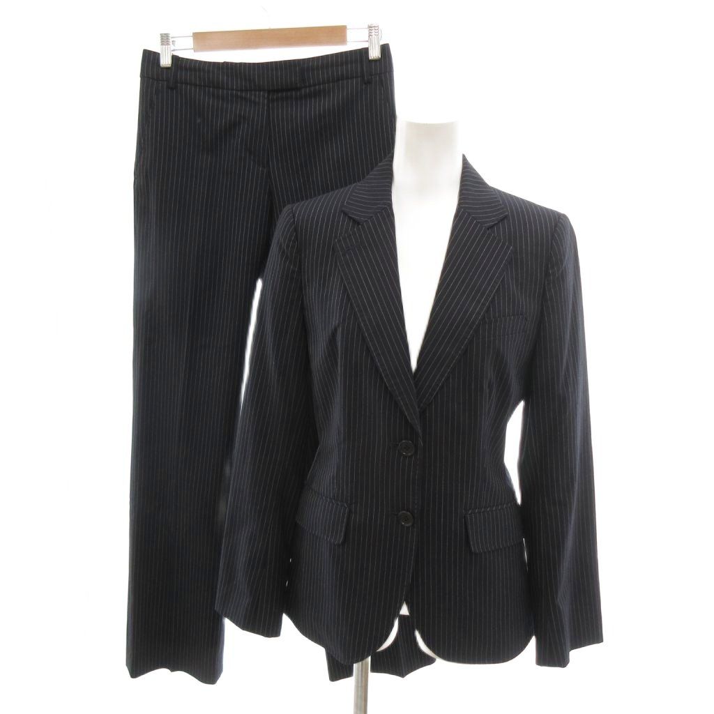 ポールスミス ブラック Paul Smith BLACK 美品 セットアップ スーツ テーラードジャケット スラックス パンツ 40 黒 ブラック ストライプ柄 シングル 総裏地 /SJ ■ECC005