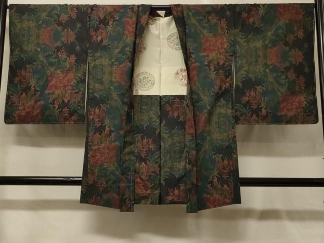 平和屋着物＃本場大島紬　羽織　7マルキ　更紗花文　正絹　逸品　未使用　CABG8147in