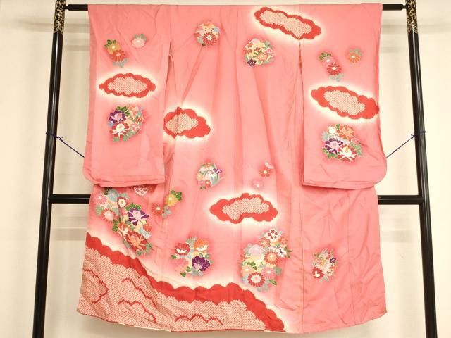 平和屋着物[]七五三　女の子　７歳　祝着　四つ身　絞り　花丸文　暈し染め　逸品　未使用　AABI2822ja