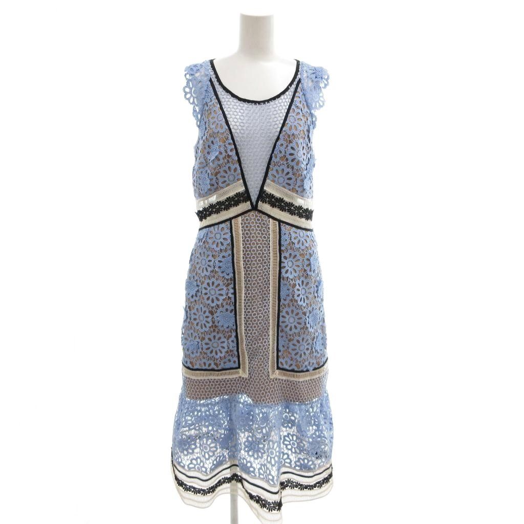 セルフポートレイト self-portrait タグ付き 総レースフレアドレス Floral Lace Flared Dress ワンピース ロング マキシ 半袖 フラワーモチーフ 水色 ライトブルー 黒 ブラック /GV ■GY53