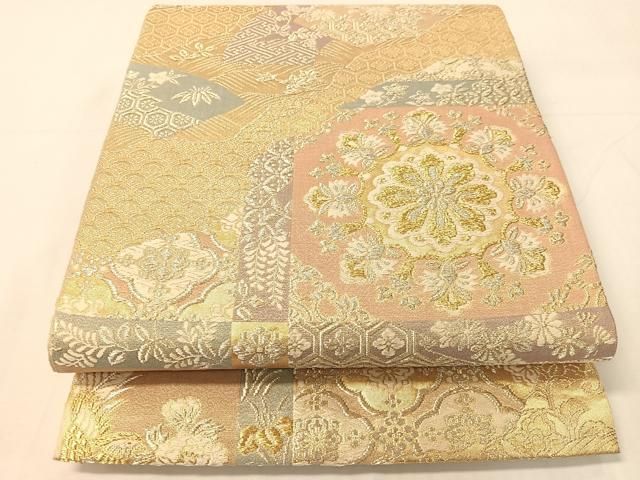 平和屋着物●六通柄袋帯　唐織　明綴　有職文様　金銀糸　正絹　逸品　CABH4761vp