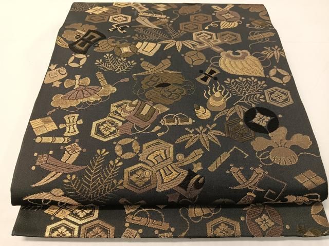 平和屋着物●全通柄　本袋帯　唐織　宝尽くし花文　金糸　正絹　逸品　CABI4013vp