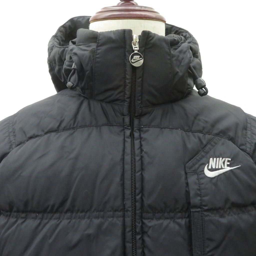 ナイキ NIKE ダウンジャケット 上着 ミドル丈 S 黒 フード付 無地 