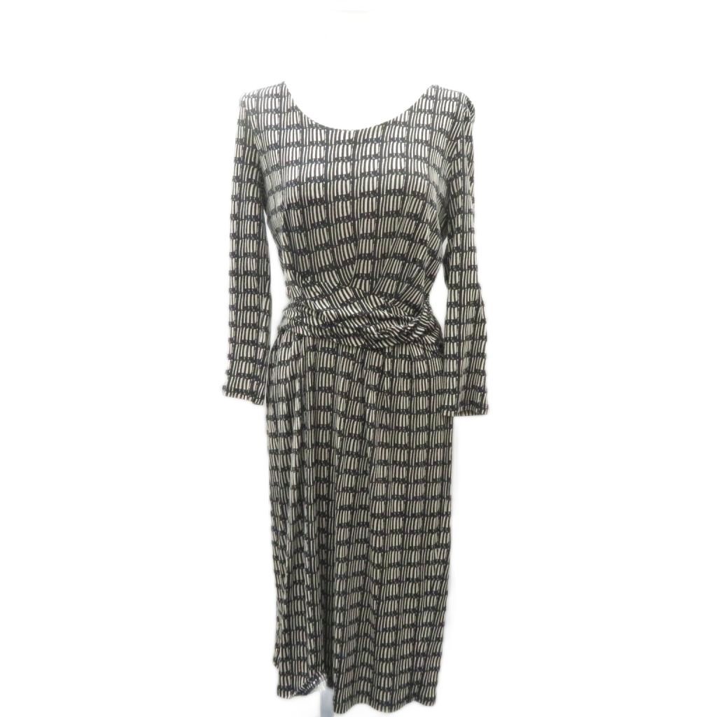 マックスマーラ ウィークエンドライン MAX MARA WEEKEND LINE ワンピース ロング丈 シルク M 黒 ベージュ 総柄 ラウンドネック 長袖 /SY51 ■ECD005