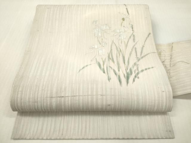 平和屋着物＊夏物　九寸名古屋帯　手描き　草花文　正絹　逸品　未使用　DABF0470ea