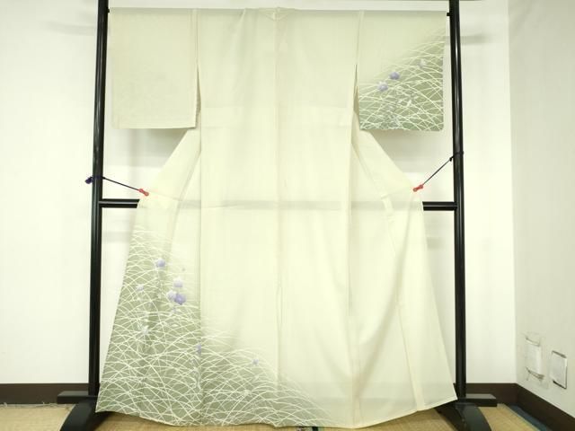 平和屋着物＊夏物　訪問着　絽　桔梗　暈し染め　銀彩　正絹　逸品　DABH0259op
