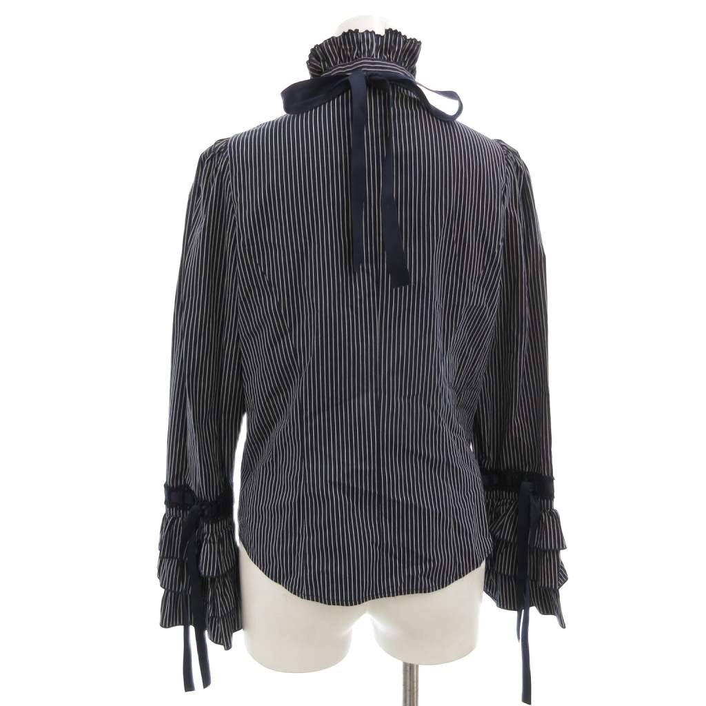 ピースナウ 長袖ブラウス フリル 切りっぱなし 黒 M ブラックピースナウ BLACK PEACE NOW ストライプシャツ ブラウス 長袖