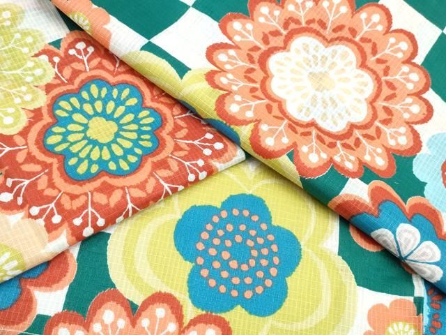 平和屋着物∴夏物　浴衣　綿紅梅　市松正倉院花文　綿　逸品　未使用　CABJ0047ng