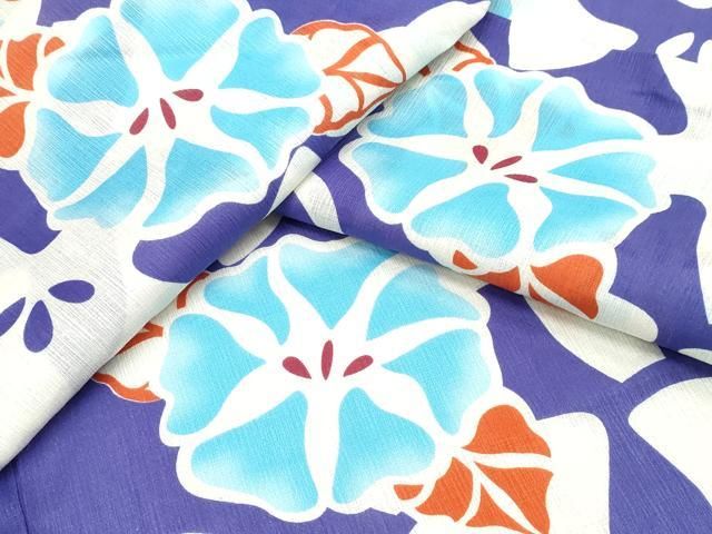 平和屋着物∴夏物　浴衣・小紋兼用　朝顔　綿麻　逸品　未使用　CABJ0055ng