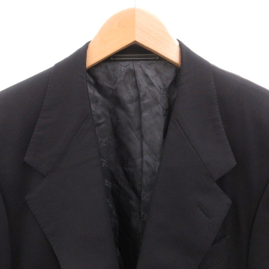 グッチ GUCCI テーラードジャケット ビジネス シングル 裏地GG柄 ウール 46 紺 ネイビー /FF ECD005