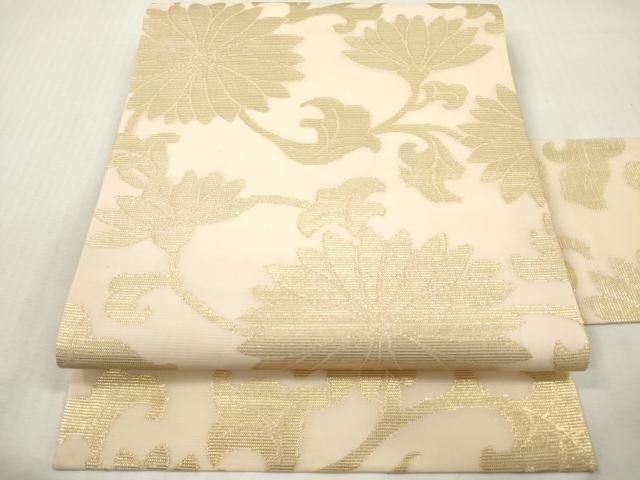 平和屋着物＊夏物　全通柄九寸名古屋帯　菊唐草文　金糸　正絹　逸品　DABF0486ea