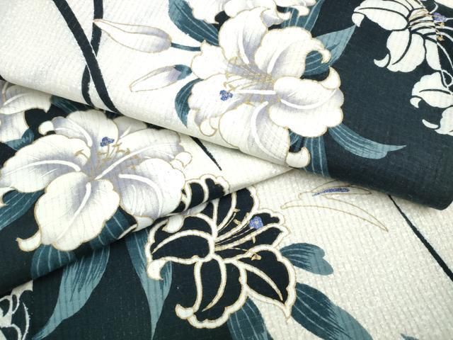 平和屋着物∴夏物　浴衣　百合芝草文　ラメ　綿　逸品　CABJ0062ng