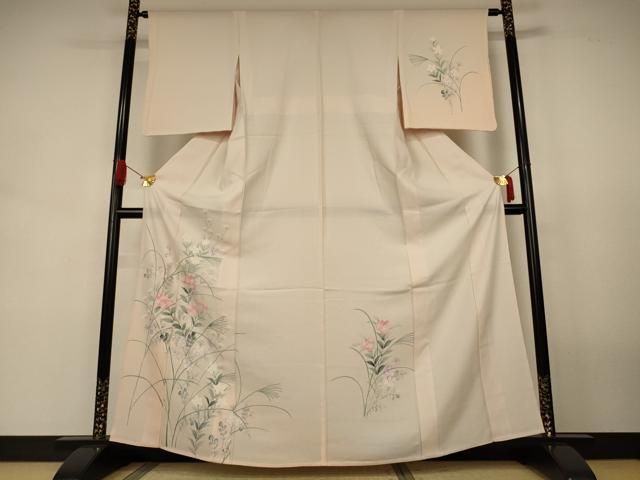 平和屋着物＊夏物　訪問着　縦絽　手描き　草花文　暈し染め　正絹　逸品　AABJ9025jd