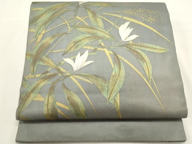 平和屋着物＊夏物　九寸開き名古屋帯　刺繍　草花文　金彩　正絹　逸品　DABH1725cd