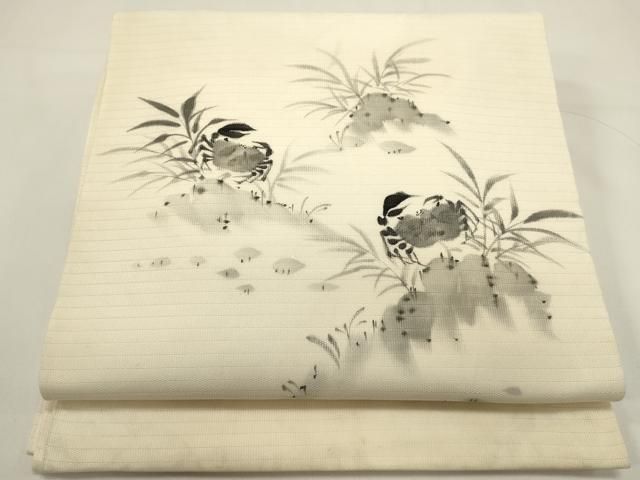 平和屋着物＊夏物　九寸開き名古屋帯　手描き　蟹　正絹　逸品　DABH1735cd